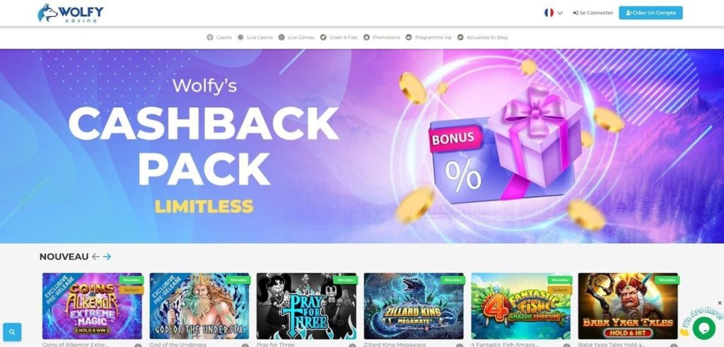 Wolfy Casino page accueil