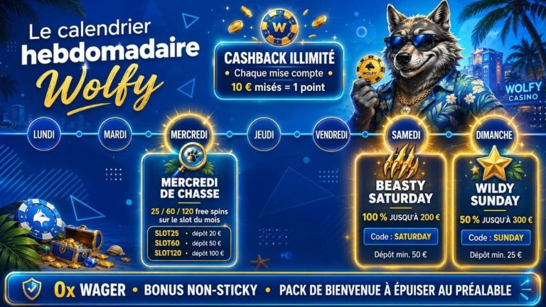 calendrier hebdomadaires Wolfy Casino