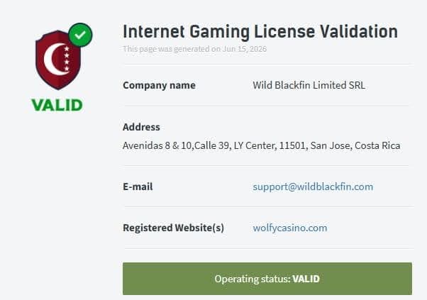 licence Wolfy Casino